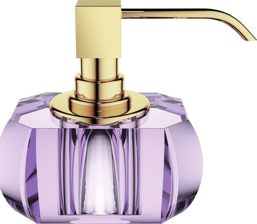 Dosificador de Jabón Kristall, violeta, con bomba dorada