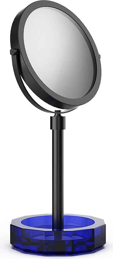 Espejo cosmético Kristall, negro mate, con base azul oscuro