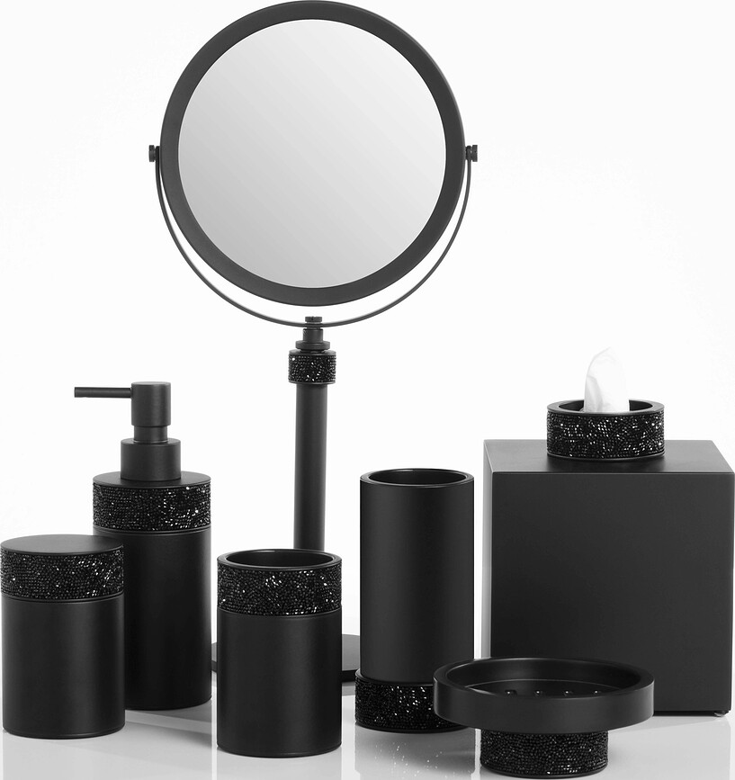 Espejo Cosmético Rocks, con aumento x5, metal oscuro mate