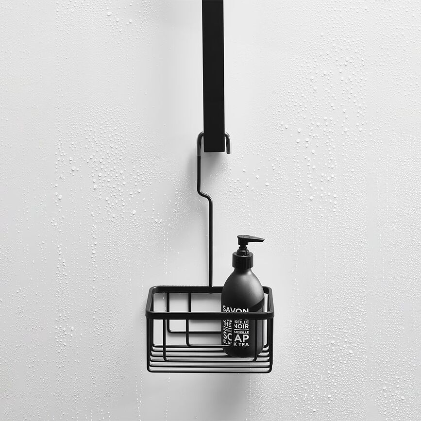 Estante de ducha Basic, negro mate, con gancho cuadrado