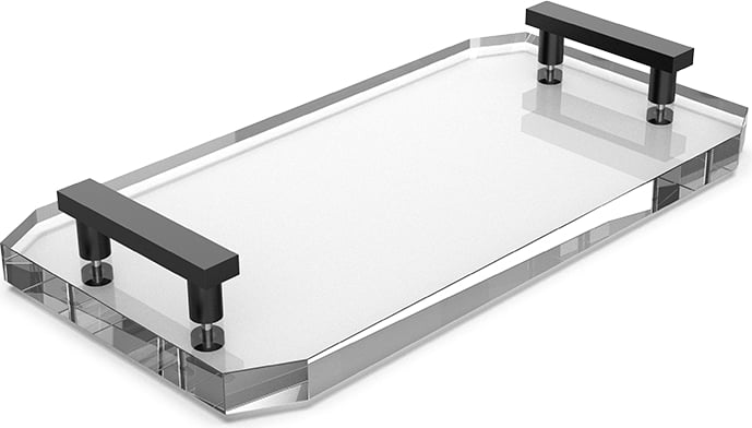 Kristall Badezimmertablett transparent mit schwarzen Griffen
