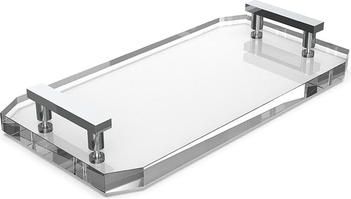 Kristall Badezimmertablett transparent mit verchromten Griffen