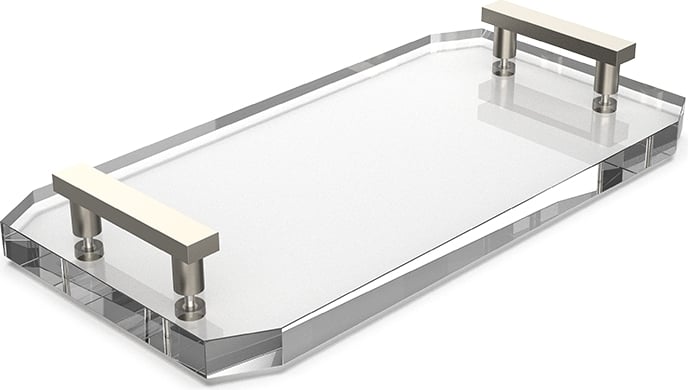 Kristall Badezimmertablett transparent mit vernickelten Griffen