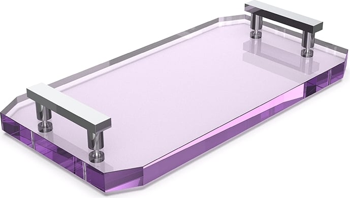 Kristall Badezimmertablett violett mit verchromten Griffen