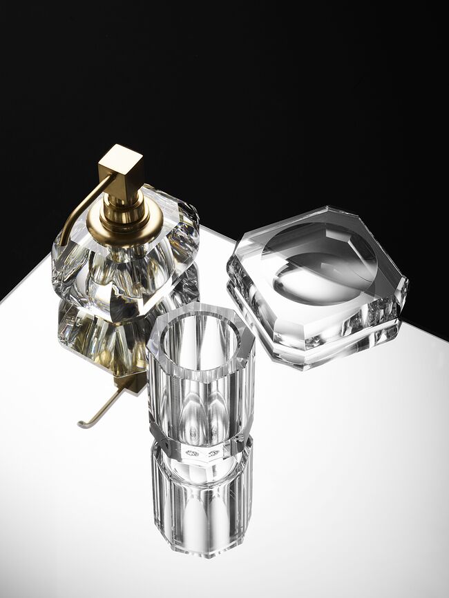 Kristall Distributeur de Savon avec pompe dorée, transparent