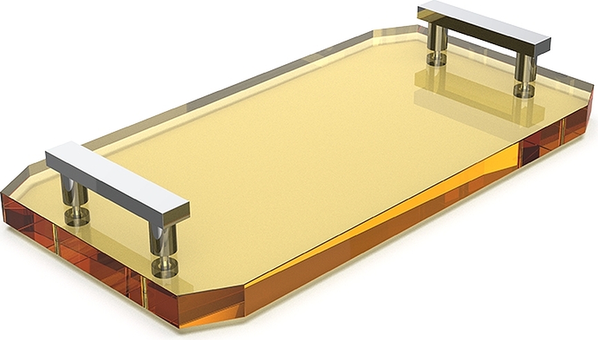 Kristall Kopalniški pladenj, jantaren, s kromiranimi ročaji