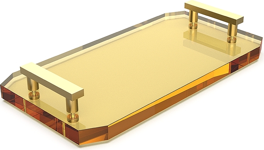 Kristall Kopalniški pladenj, jantaren, z mat zlatimi ročaji