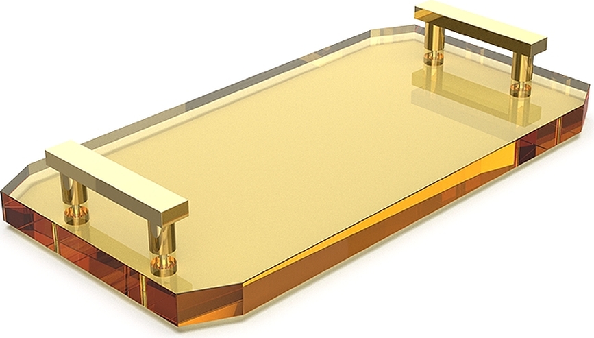 Kristall Kopalniški pladenj, jantaren, z zlatimi ročaji