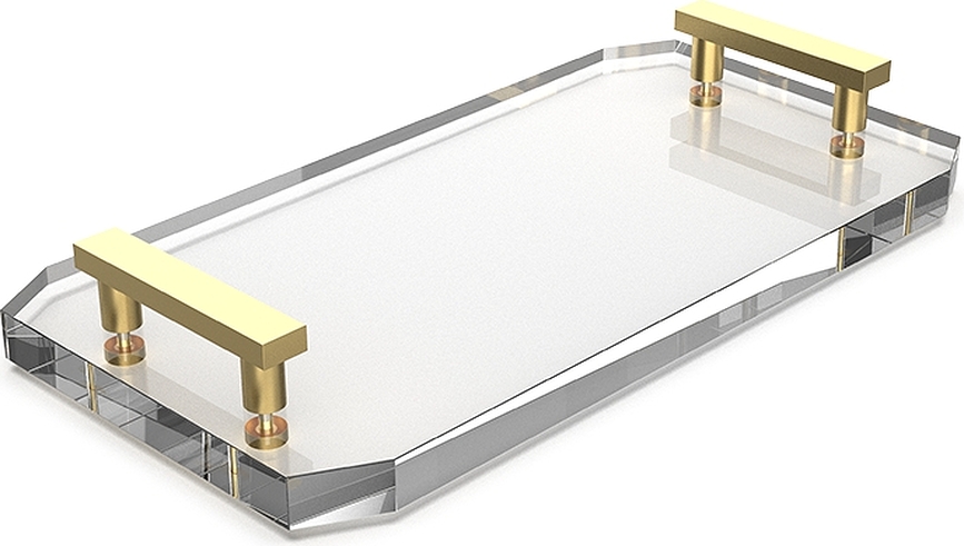 Kristall Kopalniški pladenj, prozoren, z mat zlatimi ročaji