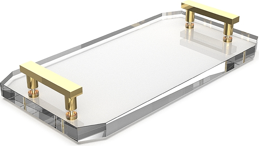 Kristall Kopalniški pladenj, prozoren, z zlatimi ročaji