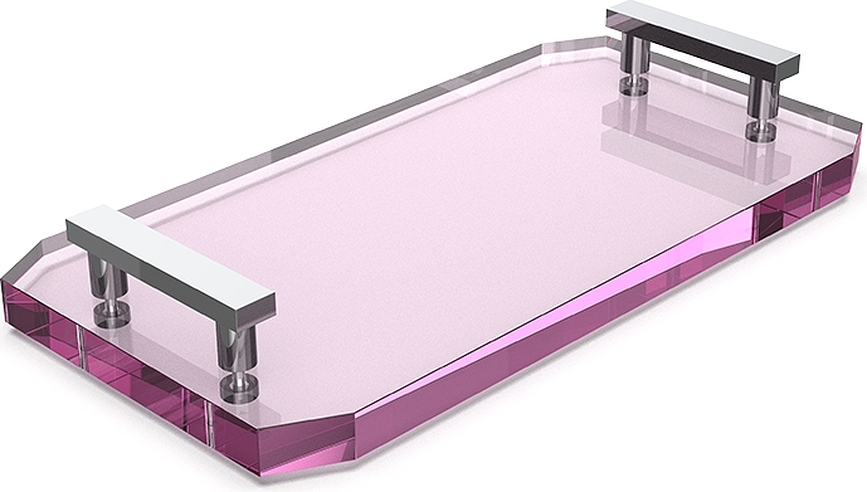 Kristall Kopalniški pladenj, roza, s kromiranimi ročaji