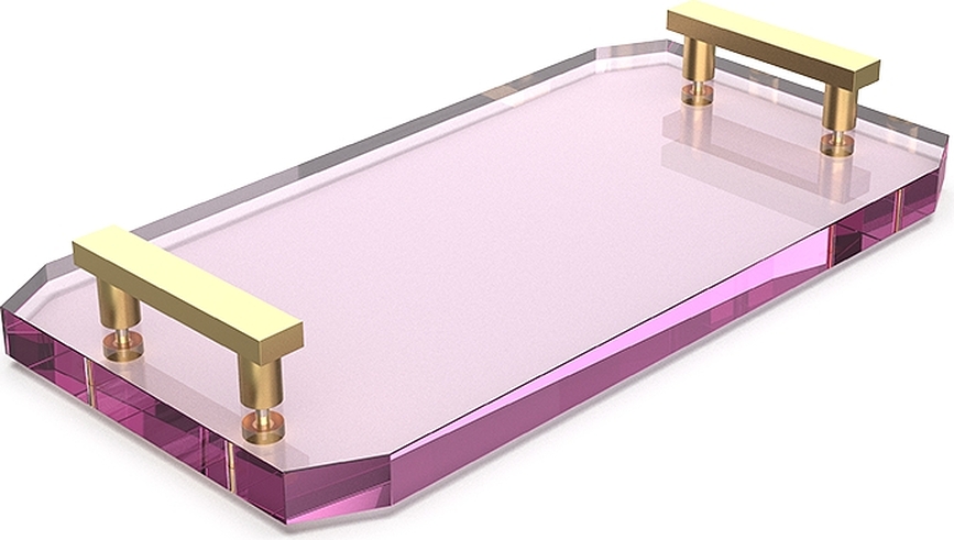 Kristall Kopalniški pladenj, roza, z mat zlatimi ročaji