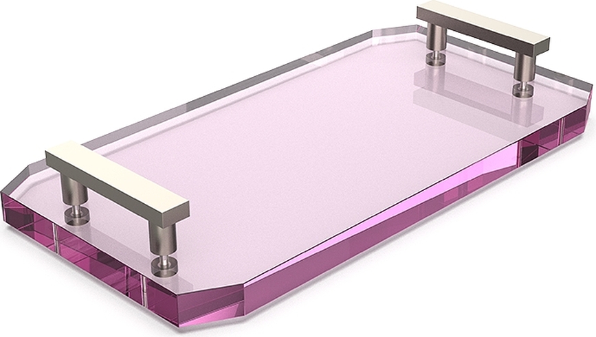 Kristall Kopalniški pladenj, roza, z nikljanimi ročaji