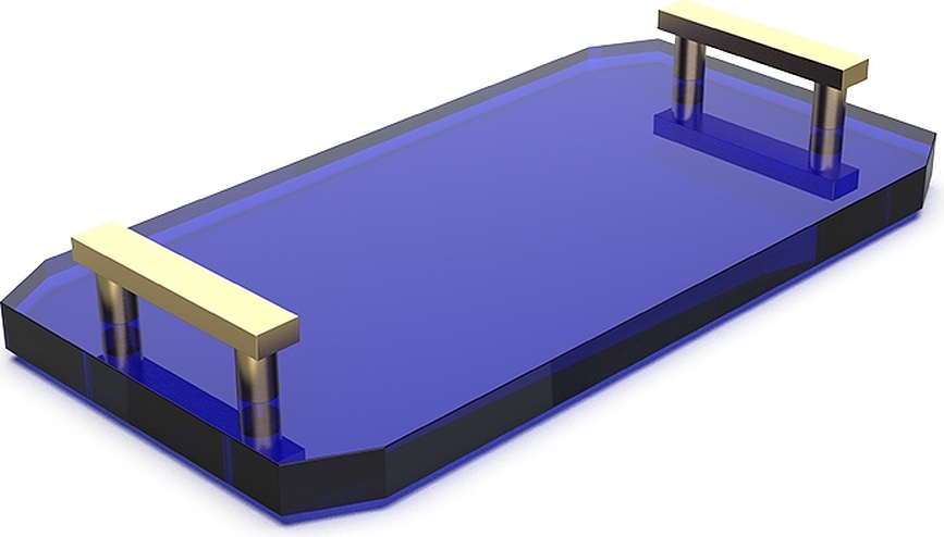 Kristall Kopalniški pladenj, temno moder, z mat zlatimi ročaji