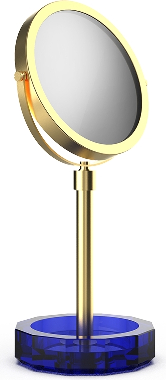 Kristall Kosmetikspiegel gold matt mit dunkelblauem Untersetzer