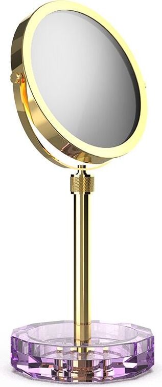 Kristall Kosmetikspiegel goldfarben mit violetter Basis