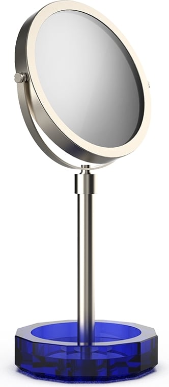 Kristall Kosmetikspiegel Nickel mit dunkelblauem Untersetzer