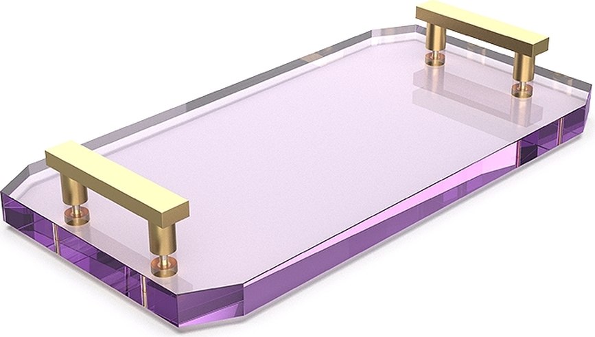 Kristall Kupaonski Pladanj ljubičasti s mat zlatnim ručkama