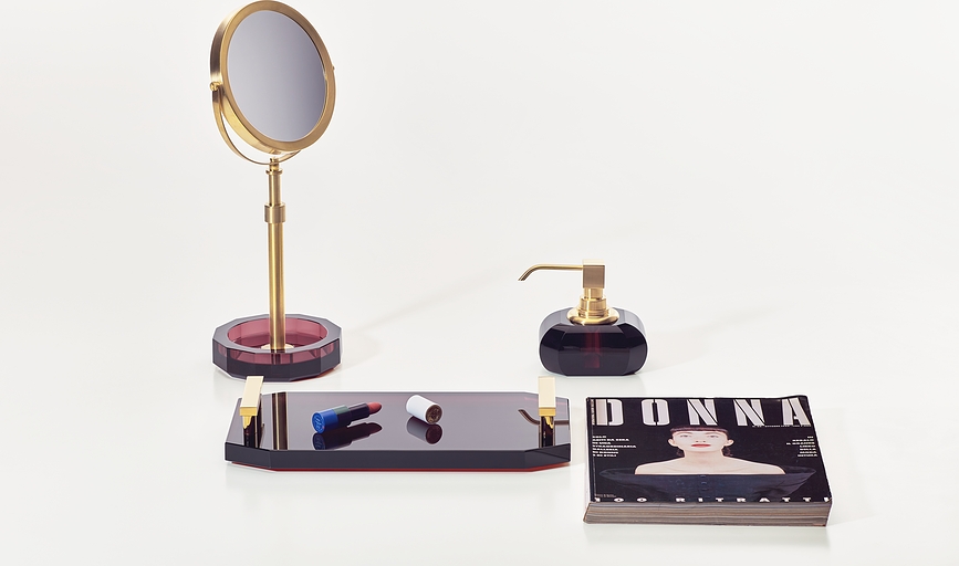 Kristall Plateau de Salle de Bain, vert foncé, avec poignées dorées mates