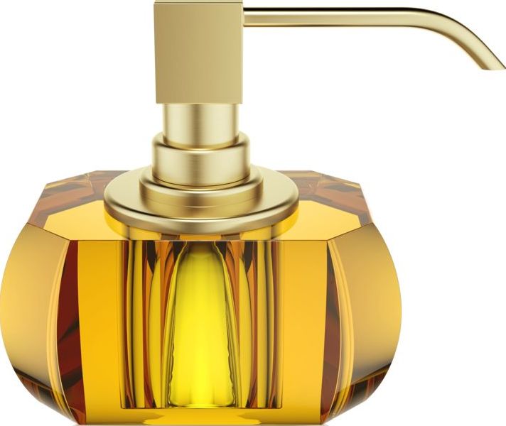 Kristall Seifenspender bernsteinfarben mit Gold Matt-Pumpe