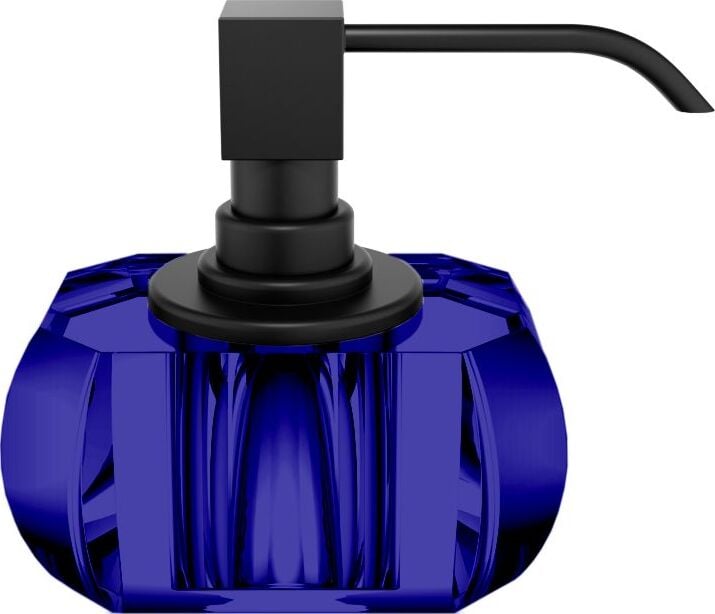 Kristall Seifenspender dunkelblau mit Schwarz Matt-Pumpe