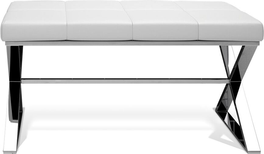 Lavička Decor Walther s polštářem z bílé ekokůže leštěná oce