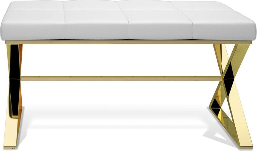 Lavička Decor Walther s vankúšom z bielej ekokože zlatá
