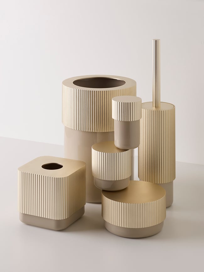 Of Line Κάδος Μπάνιου, μπεζ, με χρυσό καπάκι