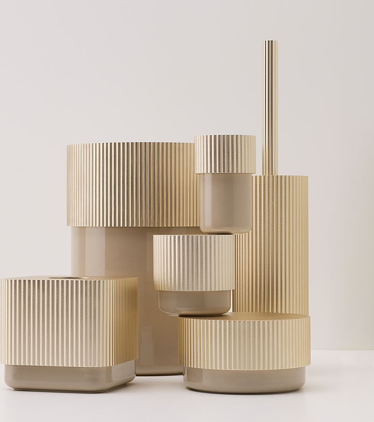 Of Line Pot de Salle de Bain avec couvercle doré, 7,6 cm, couleur sable