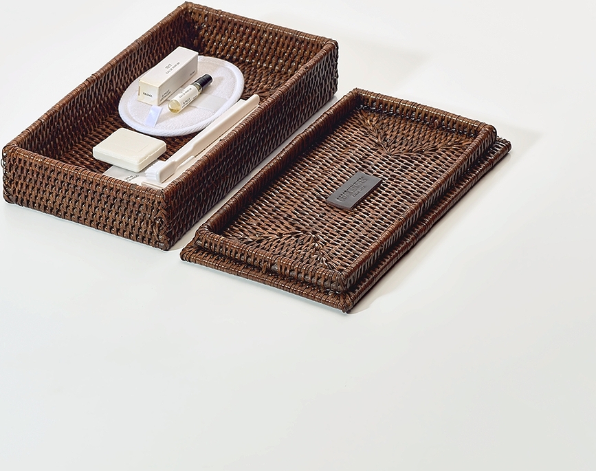 Basket Panier de Rangement avec couvercle, en rotin, beige clair