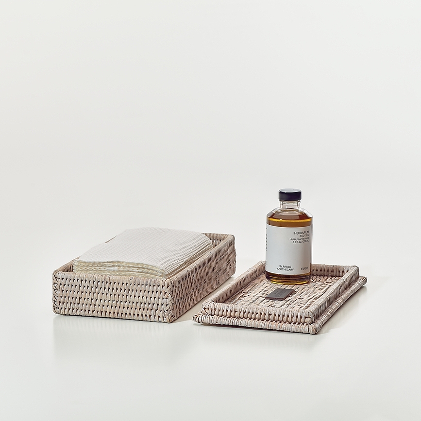 Basket Panier de Rangement avec couvercle, en rotin, beige clair