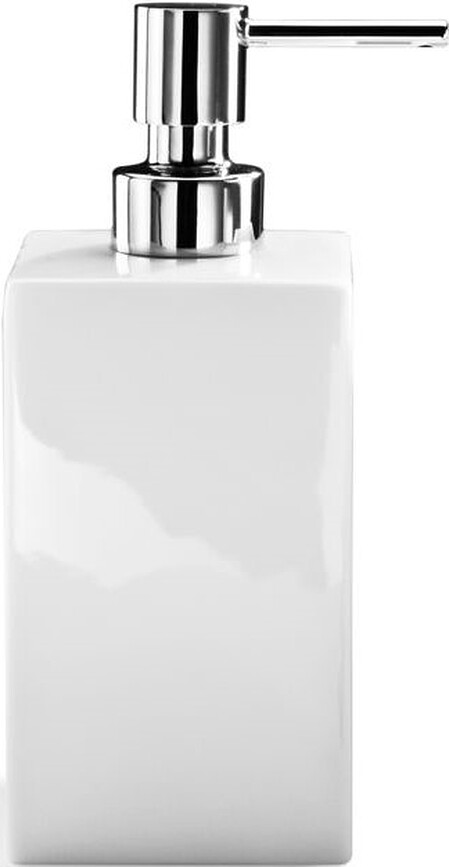 Porzellan Distributeur de Savon carré, 17 cm, blanc et chromé