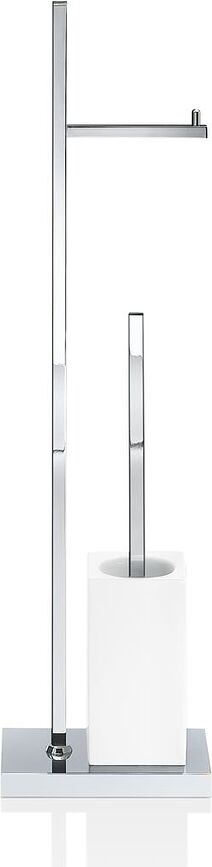 Porzellan Porte-Rouleau et Brosse WC sur Pied, base carrée, chromé et blanc