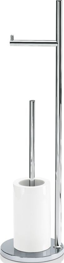 Porzellan Toilettenpapierständer und WC-Bürste chrom-schwarz mit runder Basis