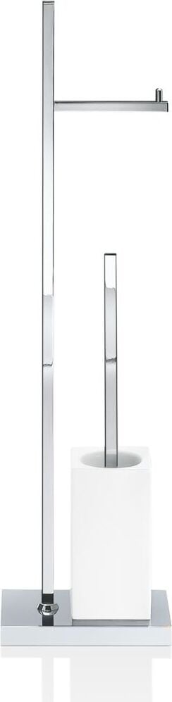 Porzellan Toilettenpapierständer und WC-Bürste chrom-weiß mit quadratischer Basis