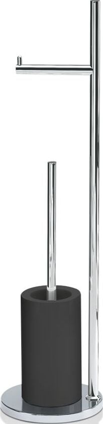 Porzellan Toilettenpapierständer und WC-Bürste chrom-weiß mit runder Basis