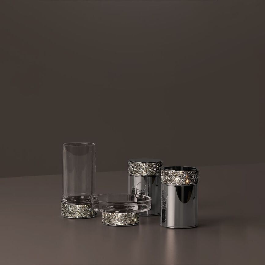 Vaso Portacepillos Rocks, de metal oscuro liso, acabado dorado mate