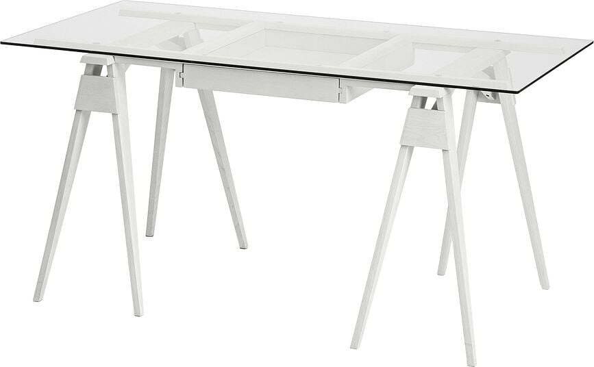Arco kirjutuslaud, klaasist lauaplaat, valge