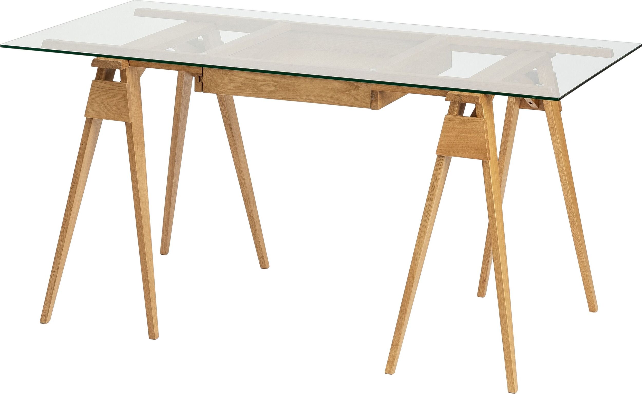 Arco Schreibtisch mit Glasplatte, helle Eiche