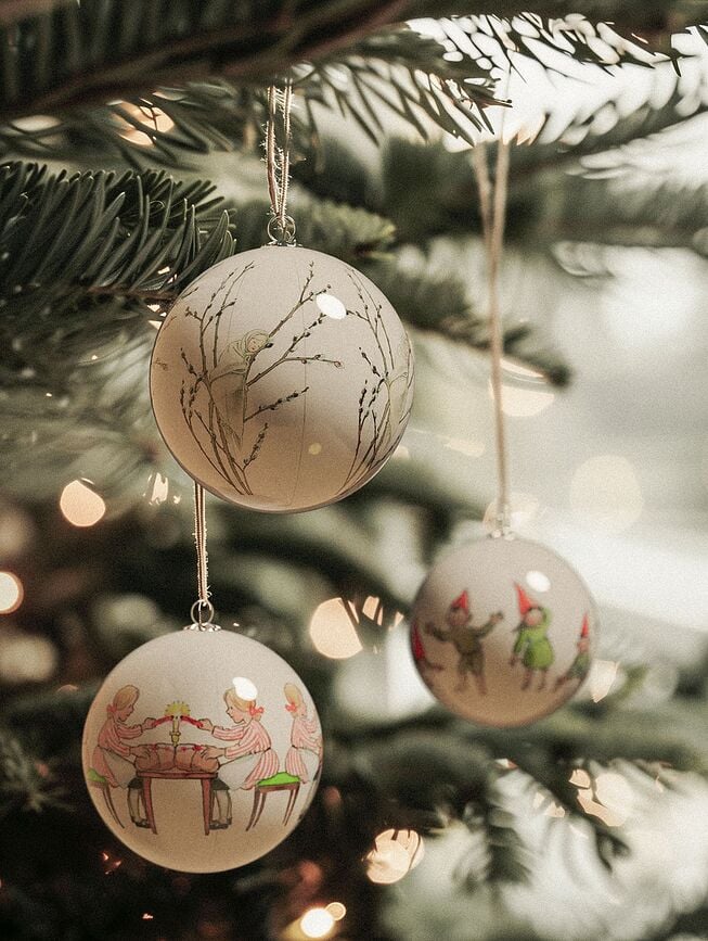 Bolas de Navidad Elsa Beskow, diseño Rana, Abejorro y Grillo, Set de 3 piezas