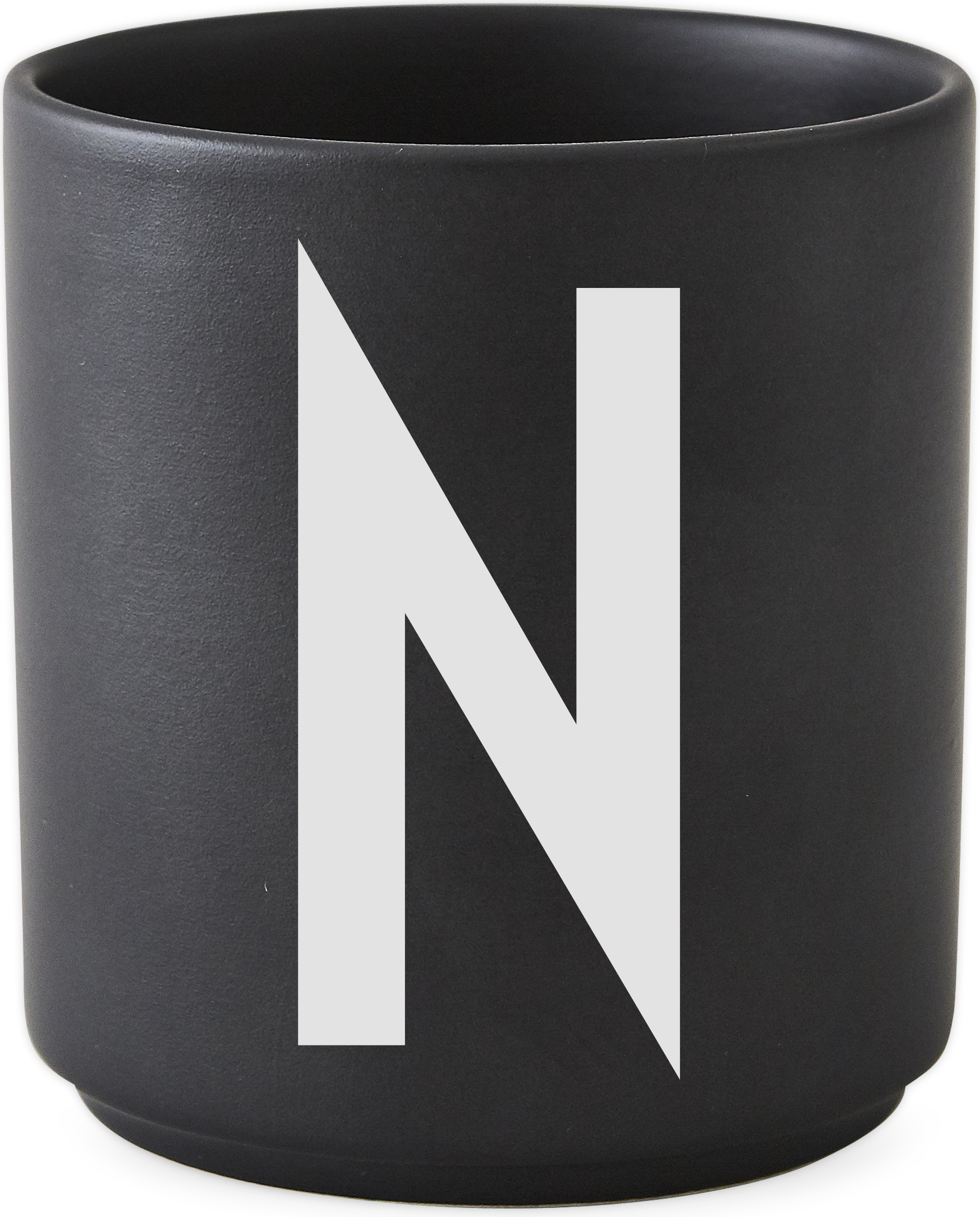 Aj Becher Buchstabe N schwarz aus Porzellan