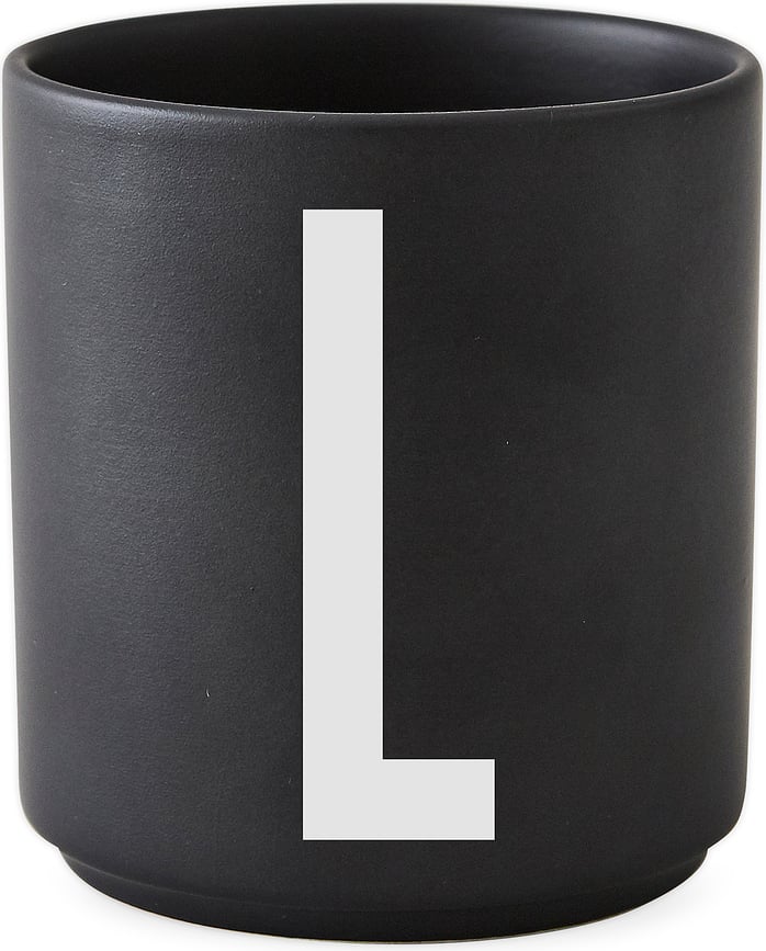 AJ Mug avec la lettre L, noir, en porcelaine