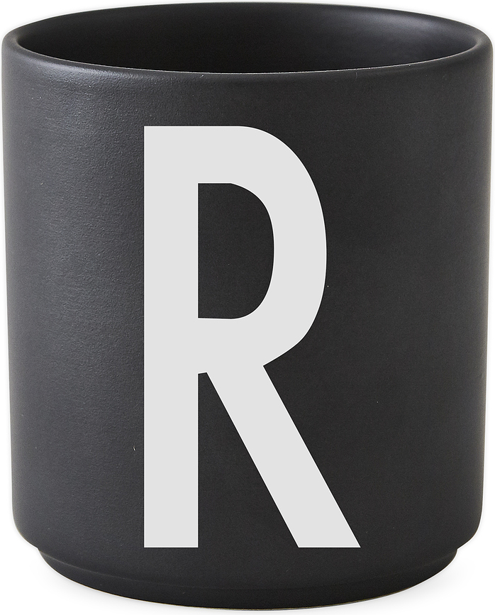 AJ Skodelica, porcelanasta, črna, črka R