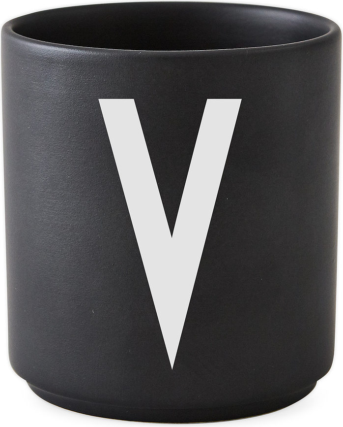 AJ Skodelica, porcelanasta, črna, črka V