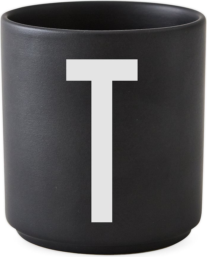 AJ Tasse en porcelaine, noire, lettre T
