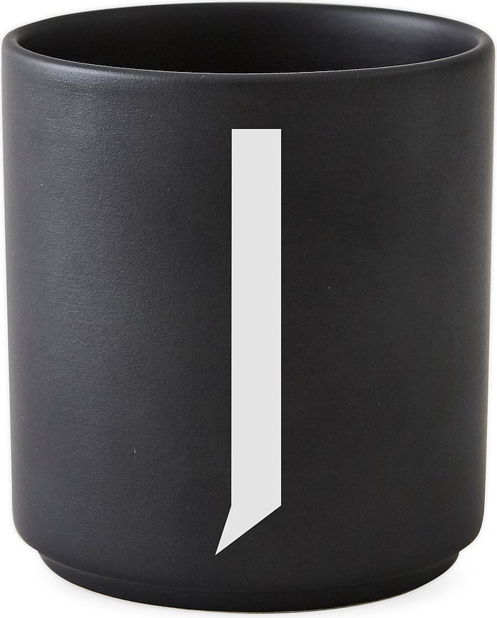 AJ Tasse, lettre J, noire, en porcelaine