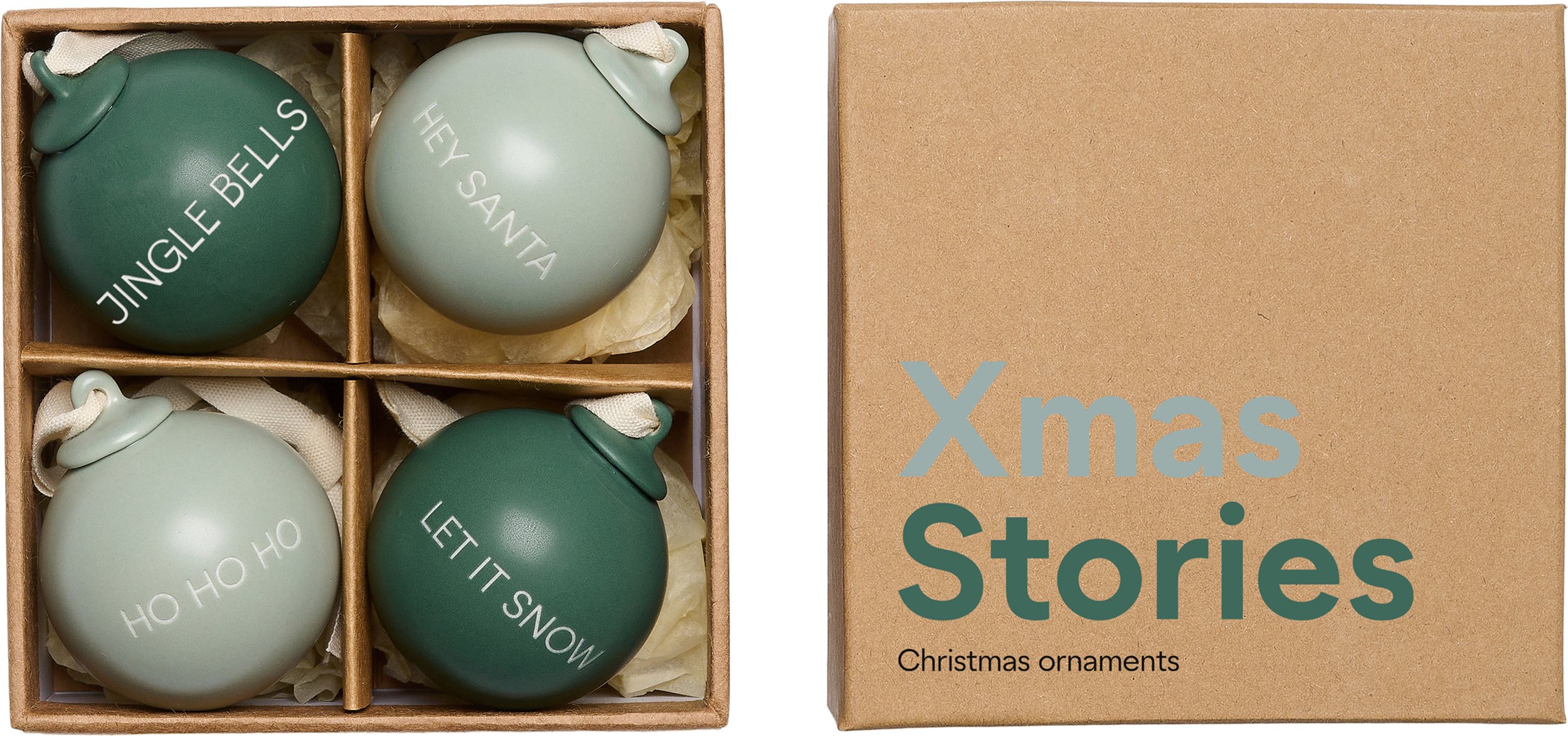 Bombki Xmas Stories 4 cm ciemnozielone i szarozielone 4 szt.