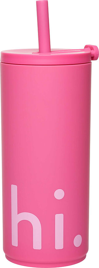 Design Letters Hi Mug de Voyage avec paille, revêtement doux, 500 ml, rose