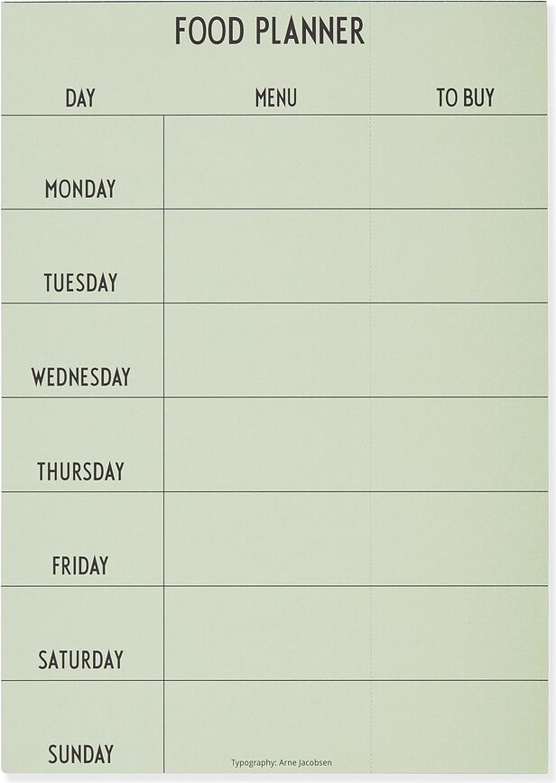 Design Letters Planificateur de Repas hebdomadaire, vert