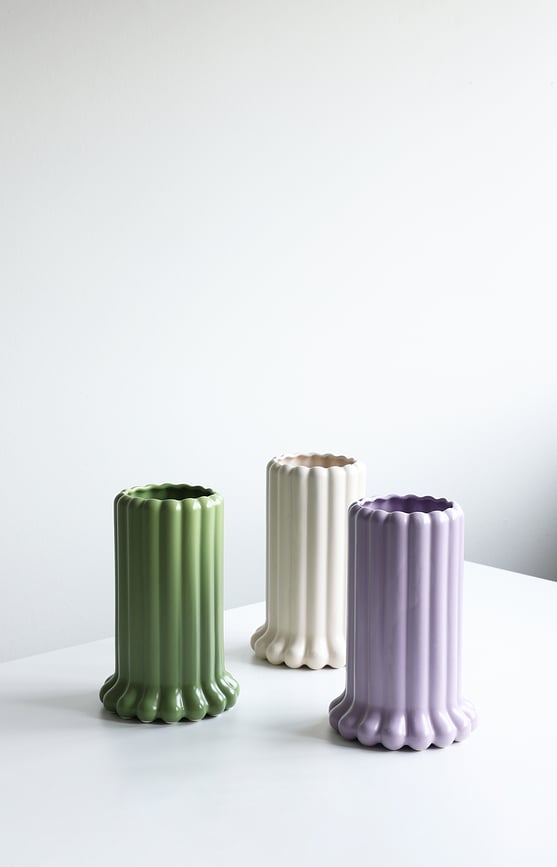 Jarrón Tubular, 24 cm, beige